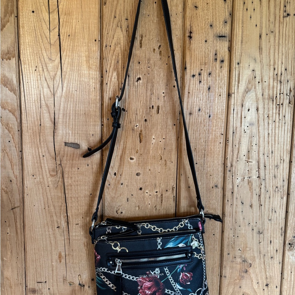 Dana Buchman Black & Red Floral Crossbody Handbag with Chain Strap - Picture 13 of 14
